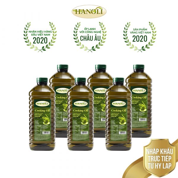 Combo thùng 6 chai Dầu ăn oliu HANOLI chai 3L chứa 75% dầu oliu siêu nguyên chất - Nhập khẩu nguyên chai Hy Lạp