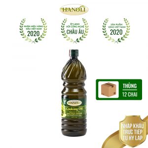 Combo thùng 12 chai Dầu ăn oliu HANOLI chai 1L chứa 75% dầu oliu siêu nguyên chất - Nhập khẩu nguyên chai Hy Lạp